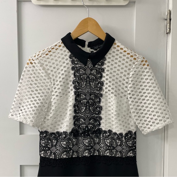 🛍️2for$20🛍️ [s] ZARA Dress white lace topped black with collar - Picture 8 of 13